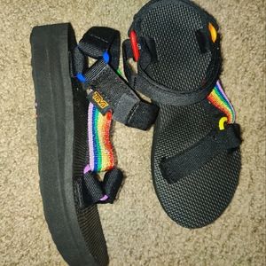 Rainbow Teva platform sandals